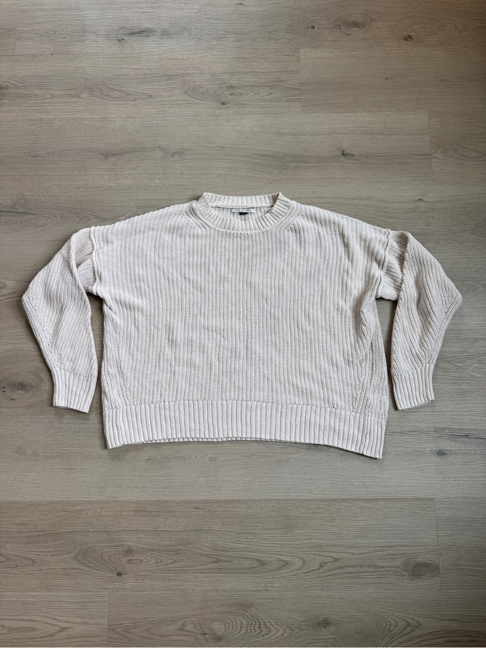 American Eagle cream chunky rib-knit oversized crewneck sweater size XS